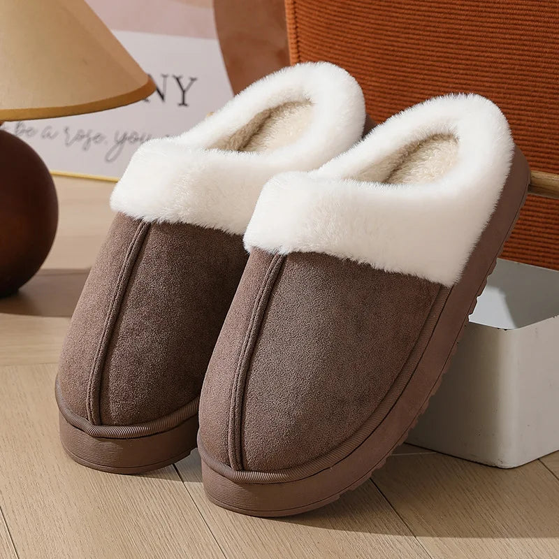 2026 Hot Sale Plush Slippers Unisex Winter House Shoes Thick Sole Non-slip Fur Collar Warm Indoor Outdoor Footwear Unisex