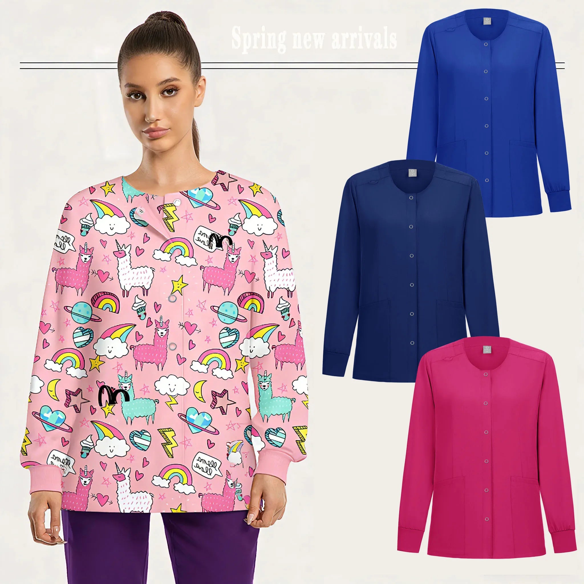 Women Nurse Scrub Jacket Medical Uniform Hospital Dental Clinic Work Wear Outwear for Pharmacy Vet Pet Shop Pharmacy Outwear