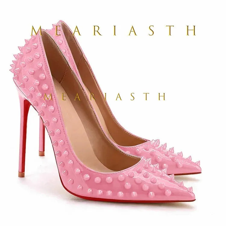 Women's Shoes Sexy Fashion Pointed Toe High Heels Plus Size Rivets Studded Stiletto Pumps for Women Brand Wedding Shoes Zapatos