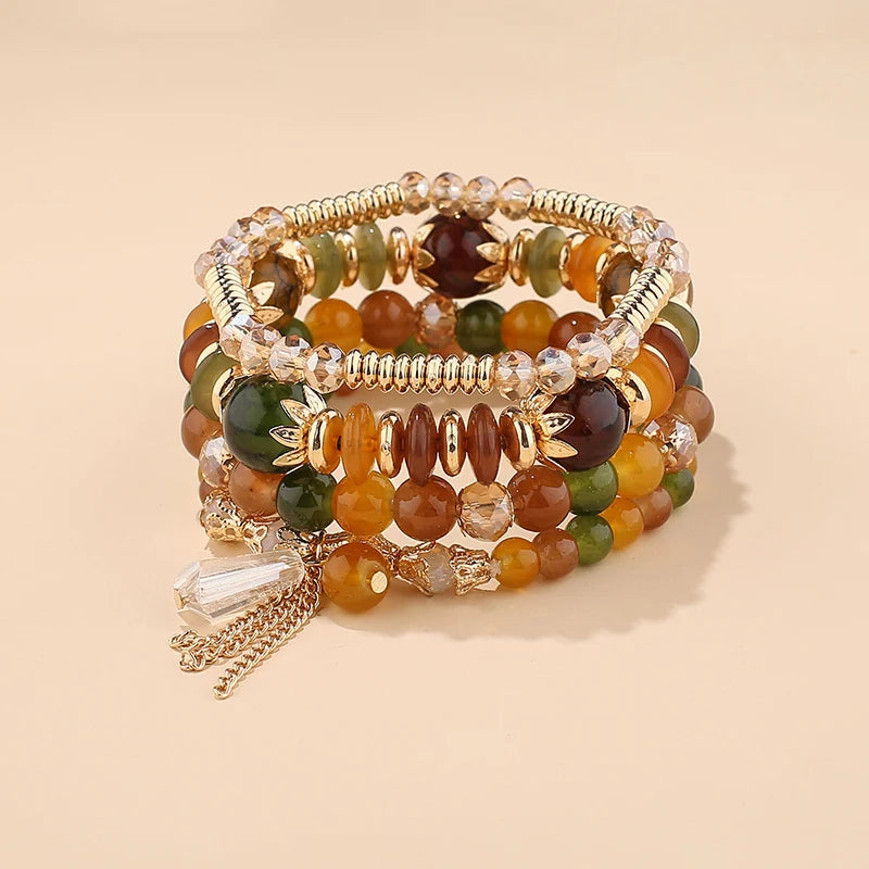 4Pcs New Tassel Charm Beads Bracelet Set For Women Colorful Glass Beaded Chain Bangle Men Bohemian Jewelry