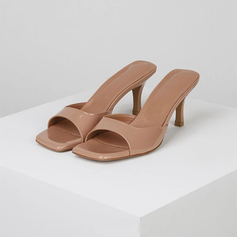 Luxury Womens Slippers Square Toe Women High Heels Thin Heels Fashion Party Shoes Sexy Open Toe Women Shoes Summer New Sandalias