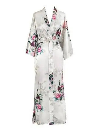 Plus Size XXXL Chinese Women Long Robe Print Flower Peacock Kimono Bathrobe Gown Bride Bridesmaid Wedding Robes Sexy Sleepwear