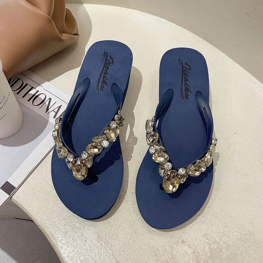 Flip Flops Women New High Heeled Slippers Women Diamond Slope Heel Slippers Elegant Fashion Beach Sandals Womens Sexy Shoes