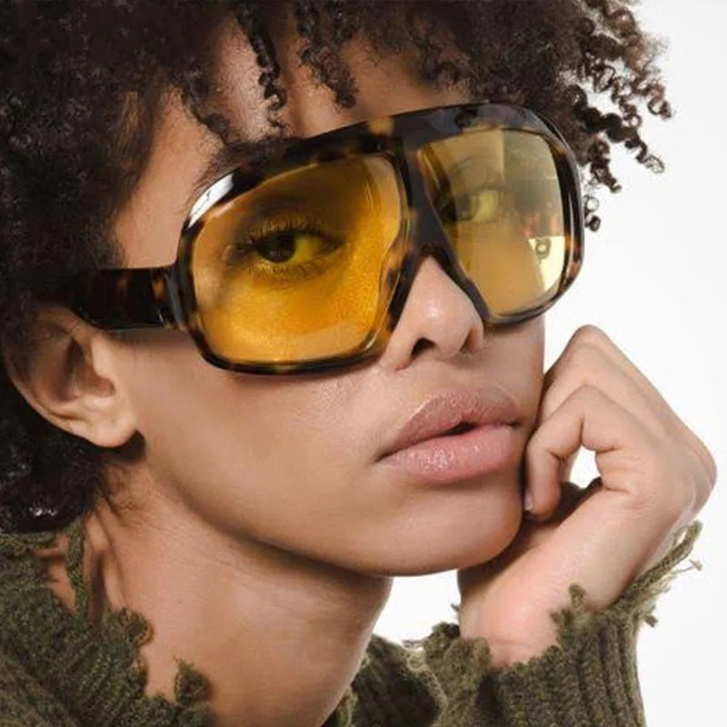 Retro Big Frame Women Square Sunglasses Brand Black Round Gradient Cool Men Sunglasses One Piece Designer Pilot Sun Glasses