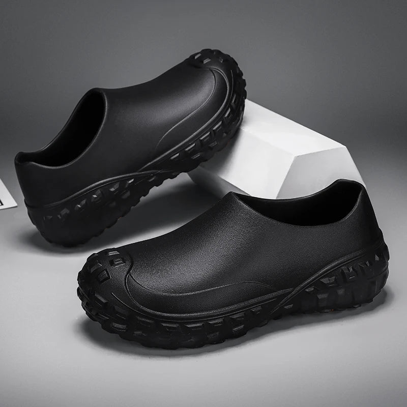Unisex Non-Slip Eva Clogs - Comfortable Black Work Shoes for Nurses, Chefs, and Office Use, Easy Slip-On Design, Tire Texture Sole for Enhanced Grip, Chef Clogs, Slip-On Footwear, Durable Slippers, Non-Slip Work Shoes