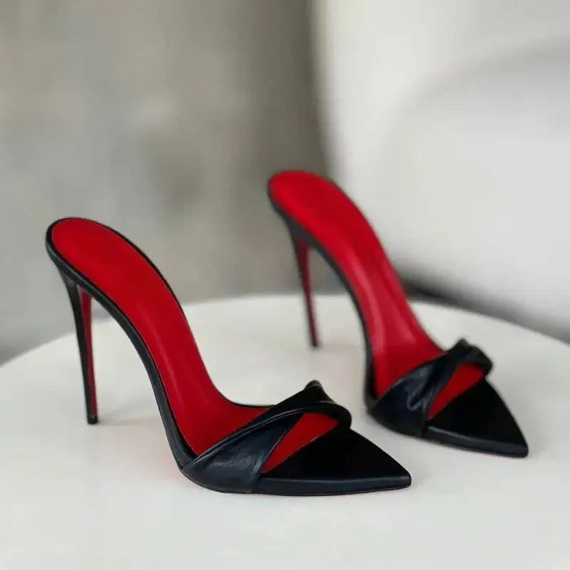 2026 New Pointed Pleated Fashion Sandals Candy Color Slim Heel Sexy Exposed Toe 12cm Exposed Toe Shallow Mouth Cool Mop