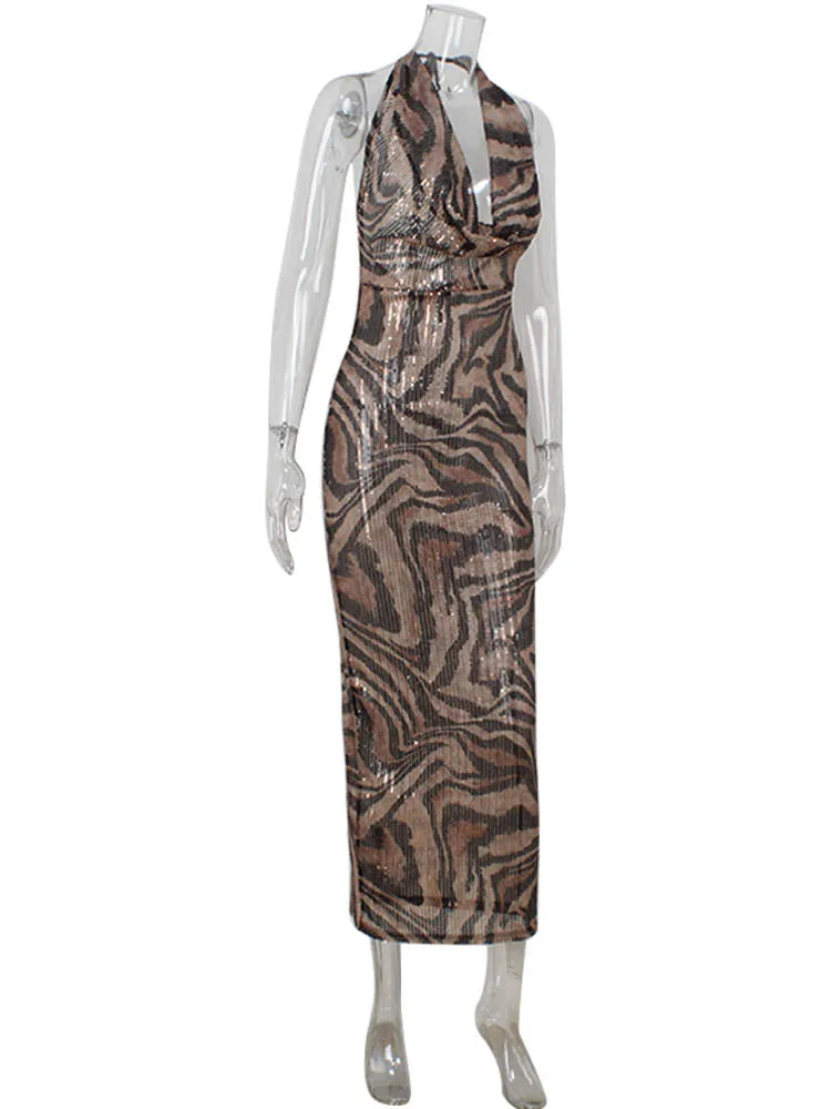 CNYISHE Leopard Printed Bodycon Sheath Party Women Dresses Sleeveless V Neck Backless Outfits Sexy Club Female Vestidos Robes