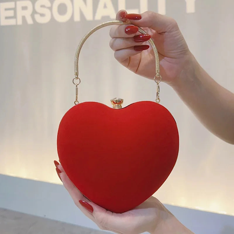 Red Heart Design Women Clutch Small Diamonds Golden Velvet Evening Bags Party Wedding Handbags Purse For Female 2026 new