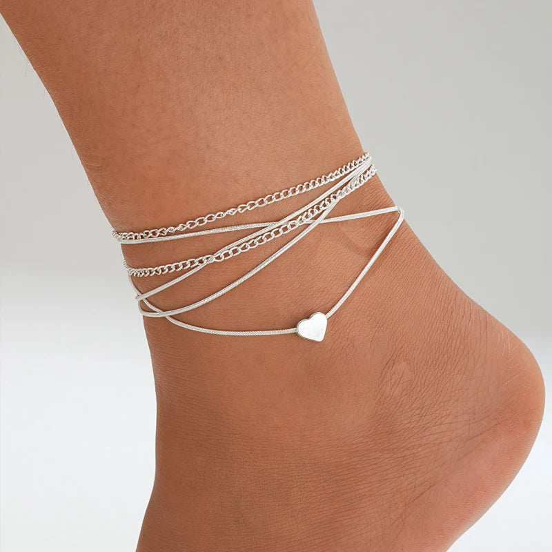 7pc/set Bohemian Rice Beads Starfish Pendant Anklet Set Fashion Summer Beach Sea Shell Multilayer Ankle Bracelet On Foot Jewelry