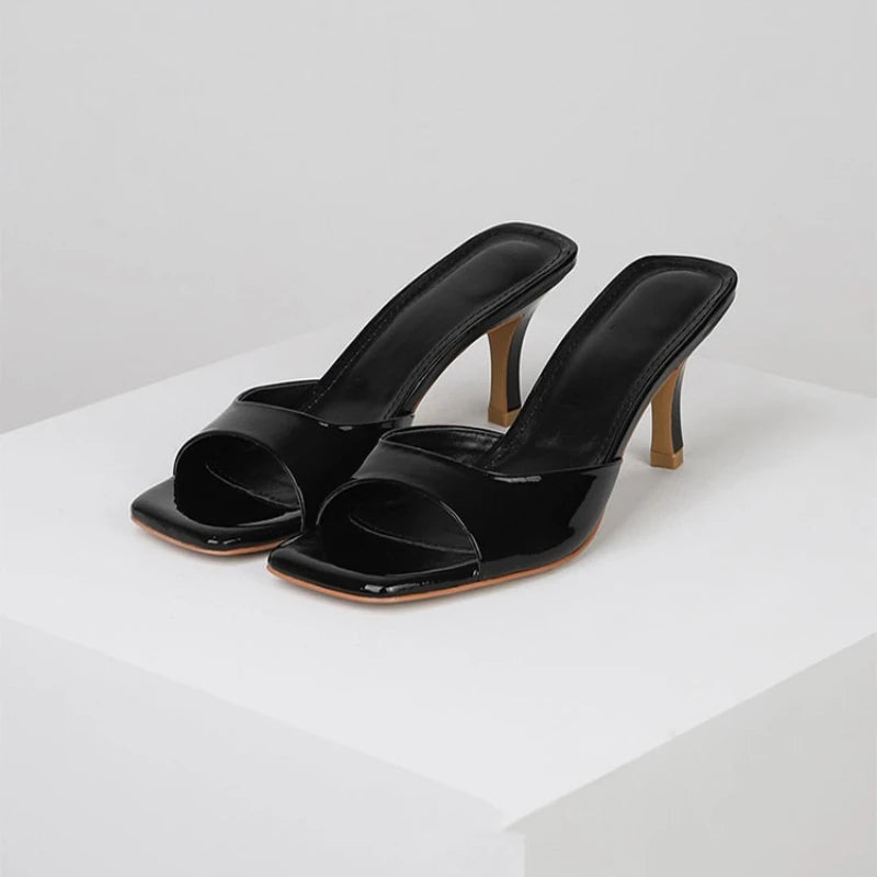 Luxury Womens Slippers Square Toe Women High Heels Thin Heels Fashion Party Shoes Sexy Open Toe Women Shoes Summer New Sandalias