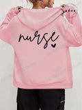 Women Leopard Nurse Life Print Hoodie Long Sleeve Casual Zipper Hoodie Nursing Fall Winter Jacket Coat Emergency Nurse Hoodies