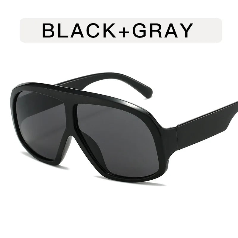 Retro Big Frame Women Square Sunglasses Brand Black Round Gradient Cool Men Sunglasses One Piece Designer Pilot Sun Glasses