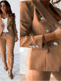 Fashion Double-breasted Long-sleeved Suit Set Women New Autumn Winter Slim Fitting Small Leg Long Pants Female Office 2piece Set