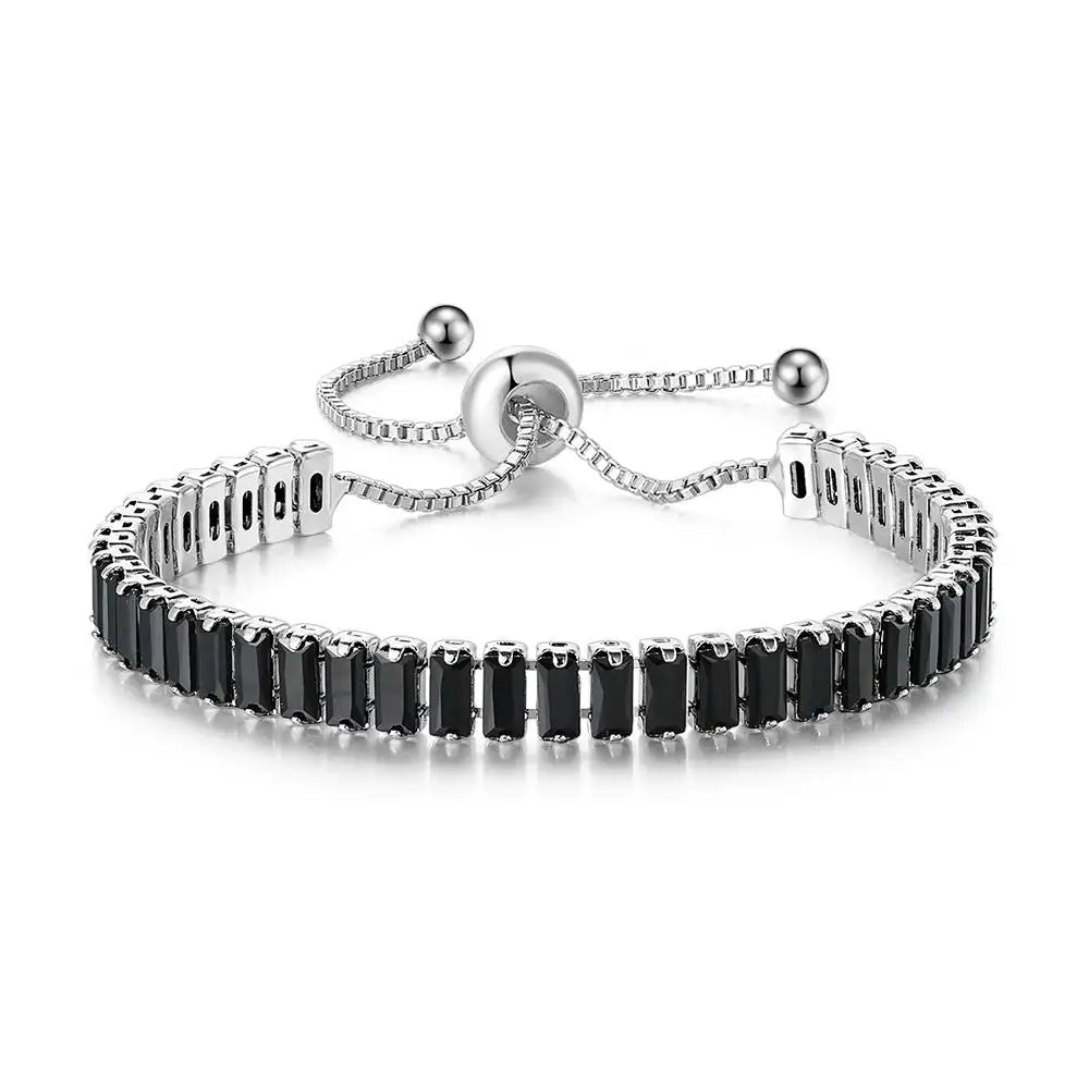 Black Iced Out Crystal Tennis Bracelets For Men Women Rectangle Zirconia Adjustable Chain on Hand Hip Hop Hippie Jewelry DZH051