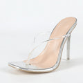 Liyke Summer Slippers Women PVC Clip Square Toe Perspex Stiletto Transparent Sandals Ladies Shoes Clear High Heels Flip Flops