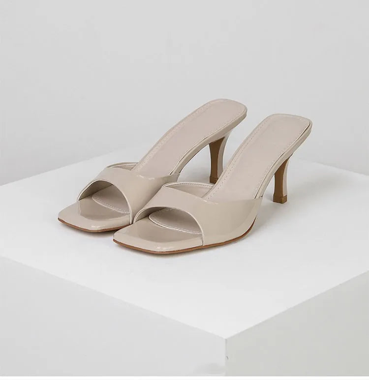 Luxury Womens Slippers Square Toe Women High Heels Thin Heels Fashion Party Shoes Sexy Open Toe Women Shoes Summer New Sandalias