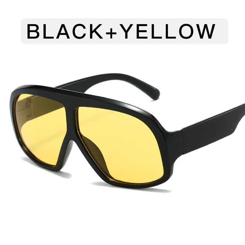 Retro Big Frame Women Square Sunglasses Brand Black Round Gradient Cool Men Sunglasses One Piece Designer Pilot Sun Glasses