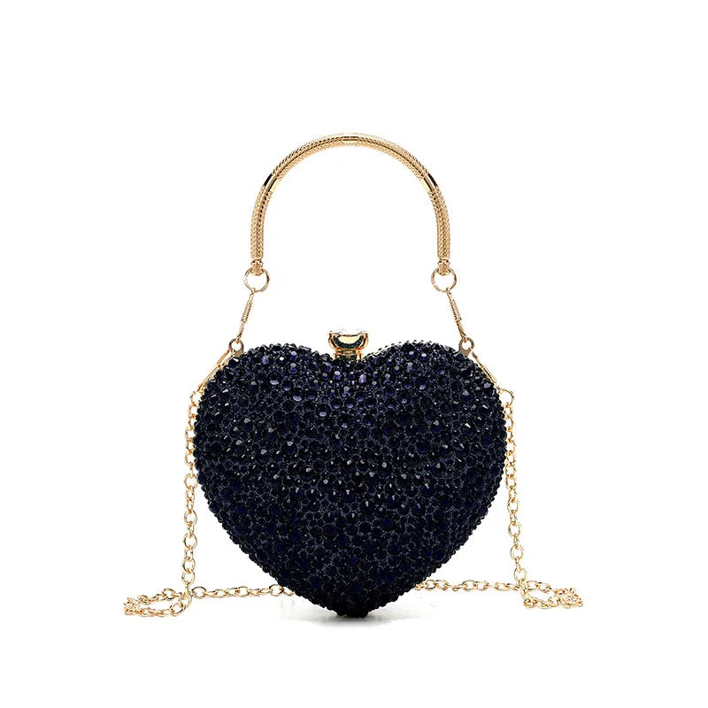 Designer Luxury Diamond Heart-shaped Bag Red Rhinestone Evening Clutch Purse Female Wedding Handbag Woman Chain Shoulder Bags