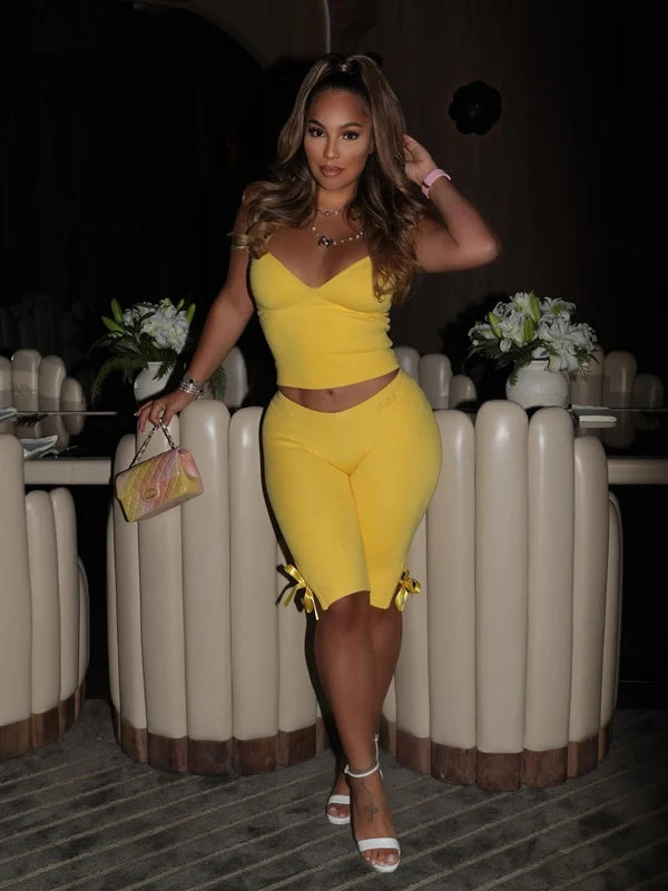 Summer Woman Matching Sets Outfits Solid Color Crop Top and Capris Leggings Sexy Y2k Two Pieces Set Women's Clothes 2 Piece Sets