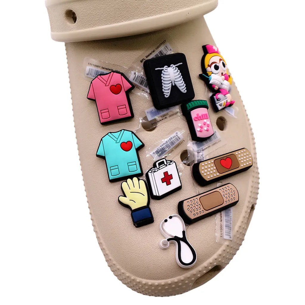 1 Pcs Original Cartoon Medical Style PVC Shoe Charms Accessories Cute Doctor Nurse Bandaid Ambulance Shapes Sandal Upper Buckle