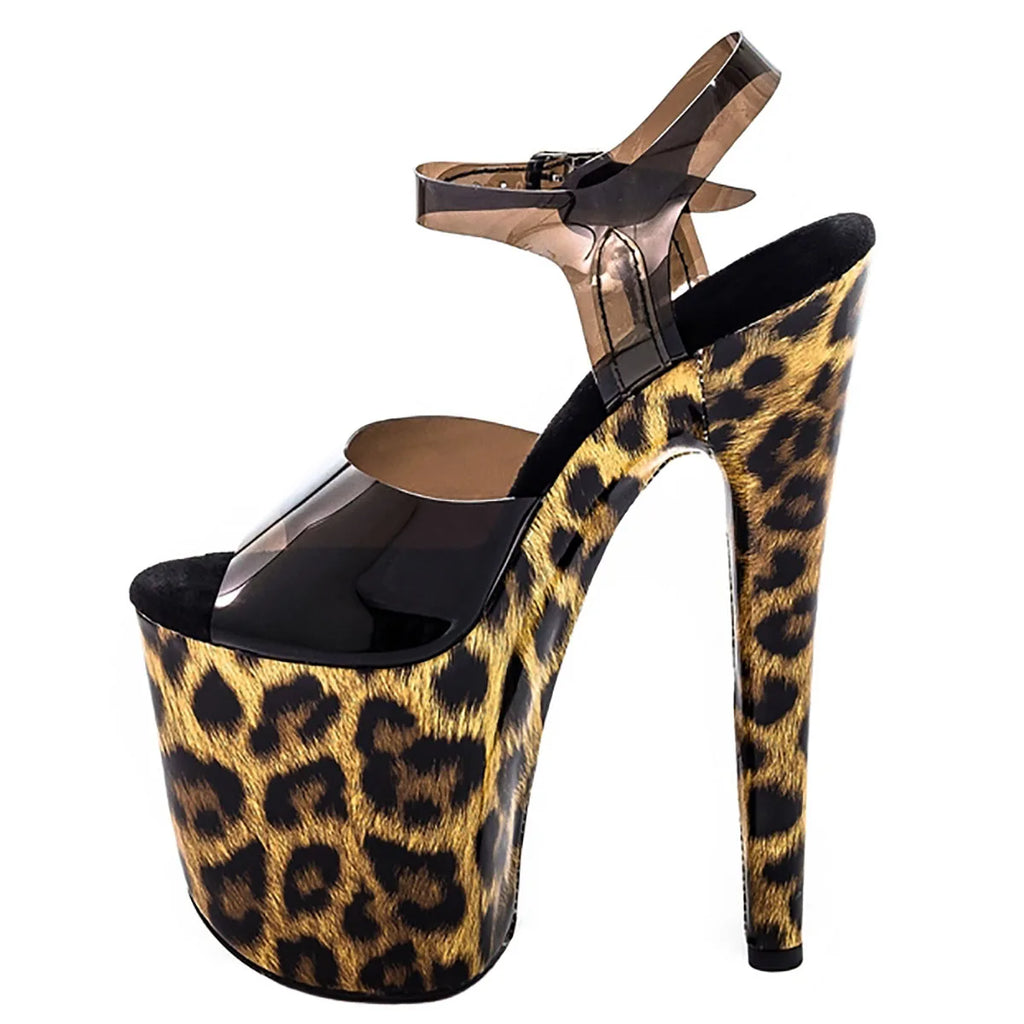 Stripper 20cm Leopard Print Nightclub Peep Toe Clear Platform 8Inch Sandals Women Gothic Shoes Sexy Pole Dance Exotic Thin Heels