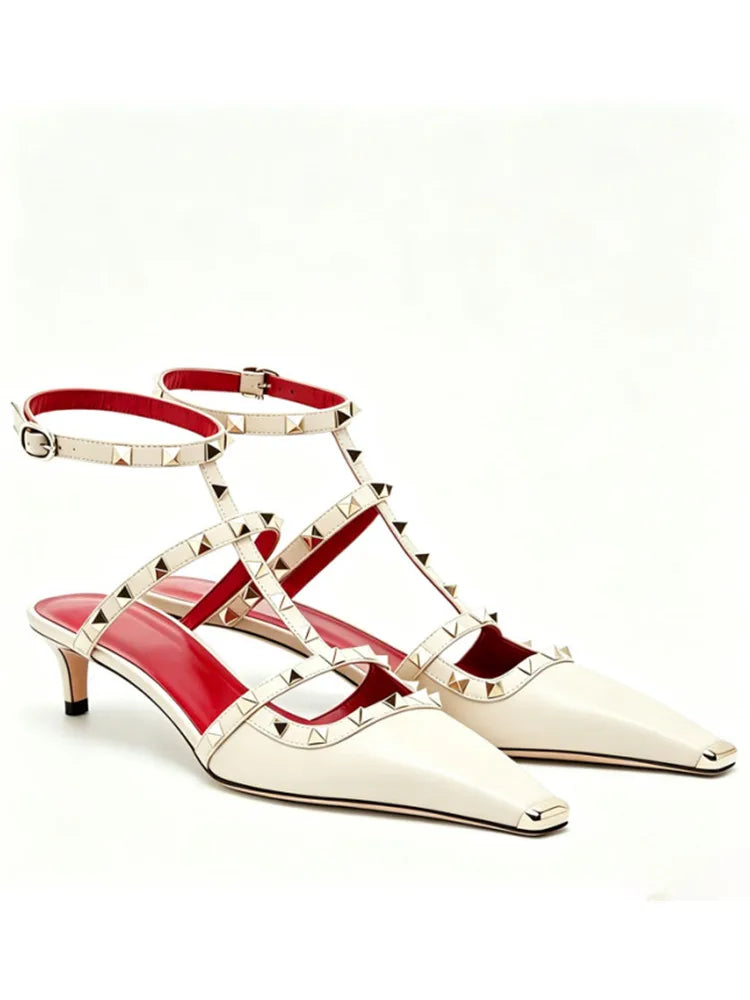 Summer Square Headed Rivet High-heeled Women's Sandals, Fashionable and Sexy Women's Party T-table Women's Plus Size Sandals