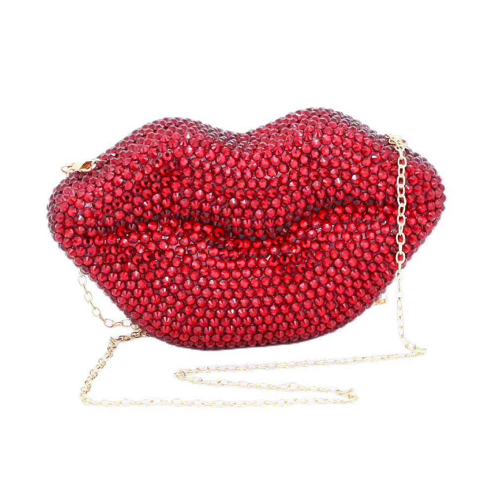 Luxury Red Lip Crystal Clutch Purse for Women Diamond Embellished Evening Bag Cute Shoulder Handbag New Design