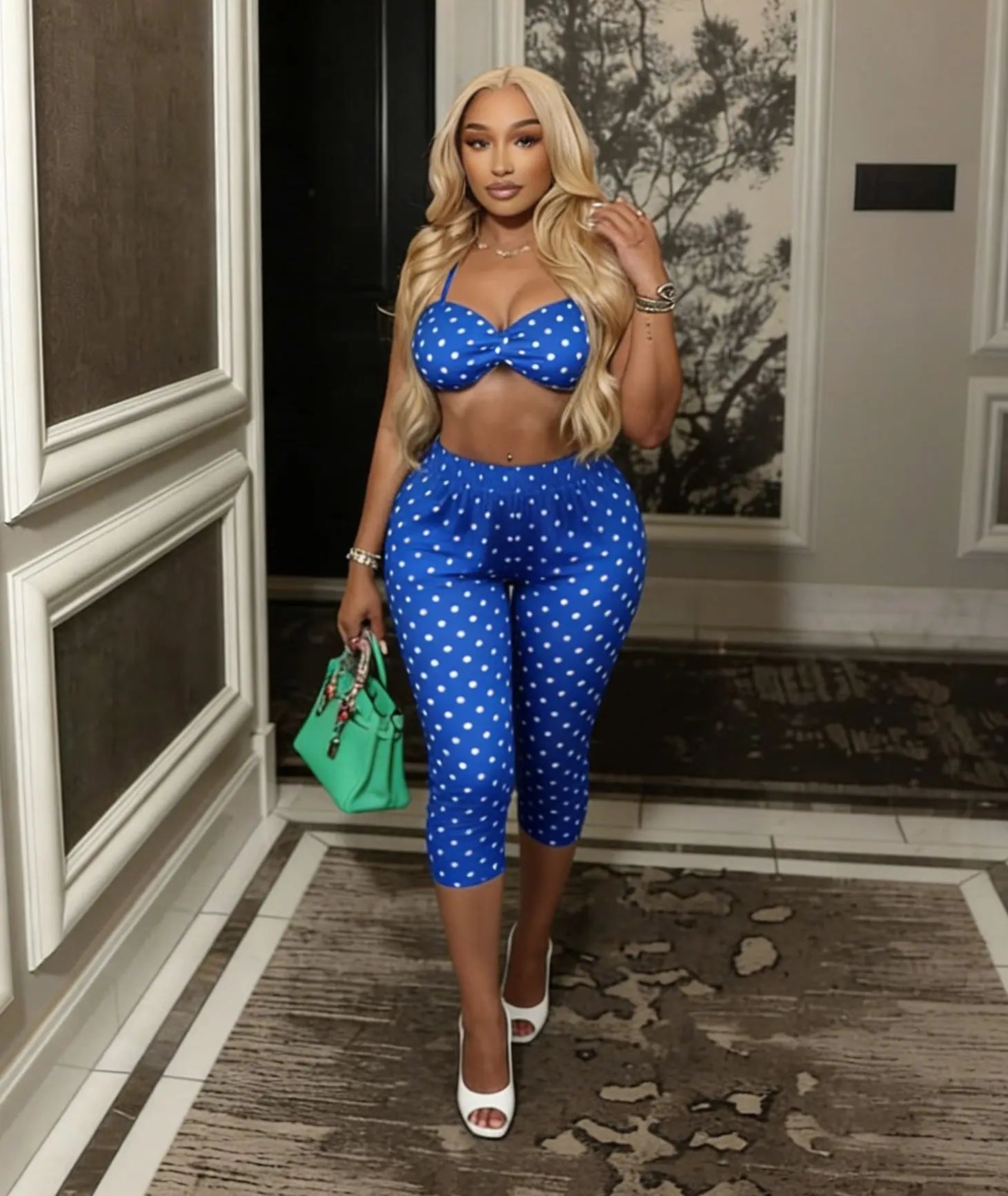Fashion Print Woman 2 Piece Set Outfits Spaghetti Strap Sleeveless Backless Crop Top+Capris Pants 2026 New Female Streetwear