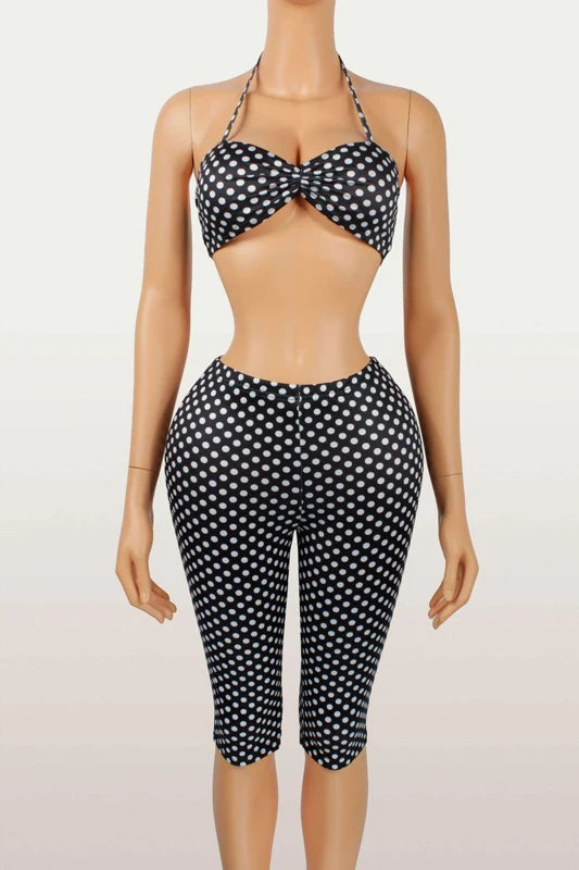 Fashion Print Woman 2 Piece Set Outfits Spaghetti Strap Sleeveless Backless Crop Top+Capris Pants 2026 New Female Streetwear