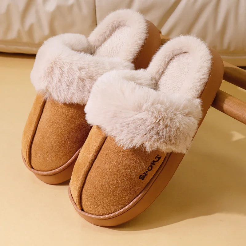 Winter Warm Sports Fluffy Slippers Women Thick Sole Non Slip Plush House Shoes Woman Fashion Faux Fur Platform Indoor Slippers