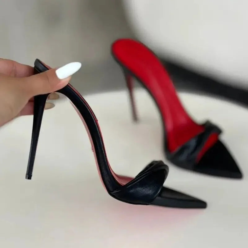 2026 New Pointed Pleated Fashion Sandals Candy Color Slim Heel Sexy Exposed Toe 12cm Exposed Toe Shallow Mouth Cool Mop
