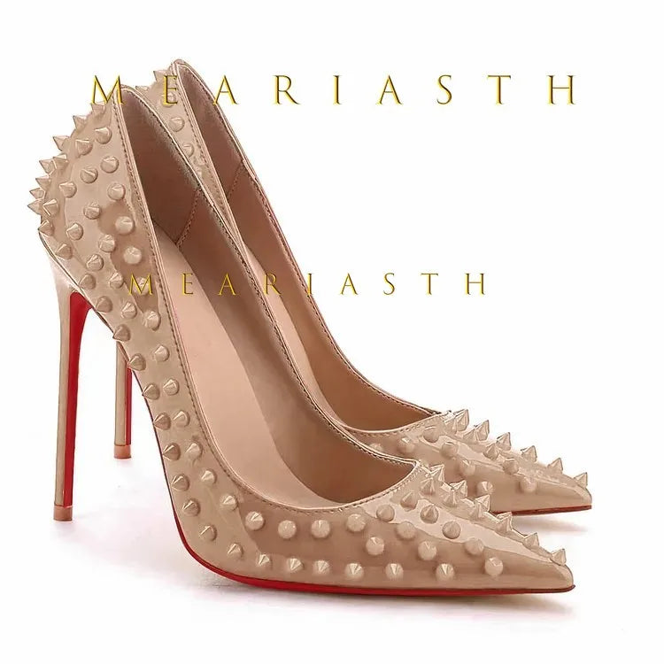 Women's Shoes Sexy Fashion Pointed Toe High Heels Plus Size Rivets Studded Stiletto Pumps for Women Brand Wedding Shoes Zapatos