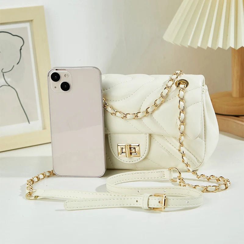 2025 New Women's Bag with a High-End Trendy Square Design, Fashionable Chain Shoulder Bag, Casual Simple Crossbody Bag for