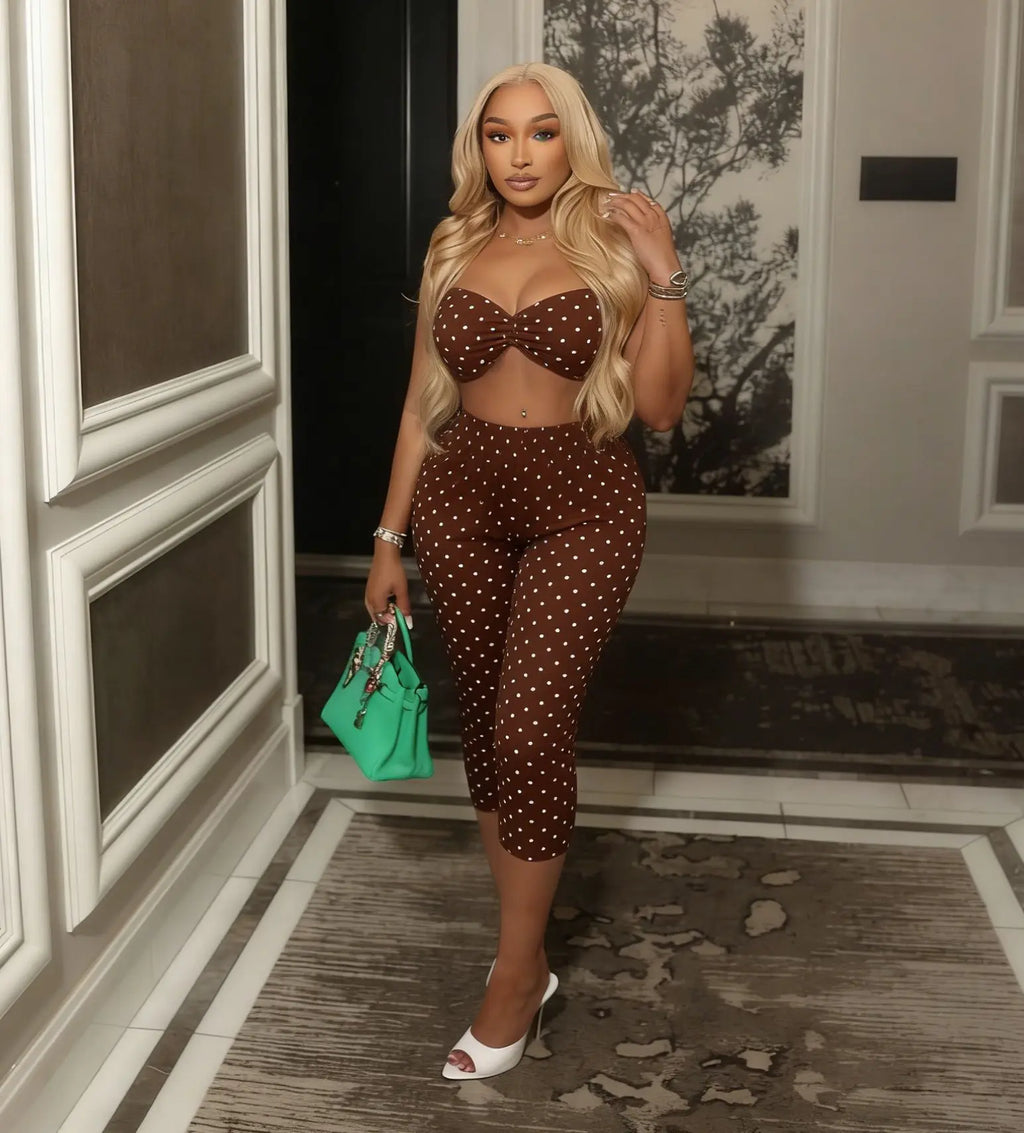 Fashion Print Woman 2 Piece Set Outfits Spaghetti Strap Sleeveless Backless Crop Top+Capris Pants 2026 New Female Streetwear