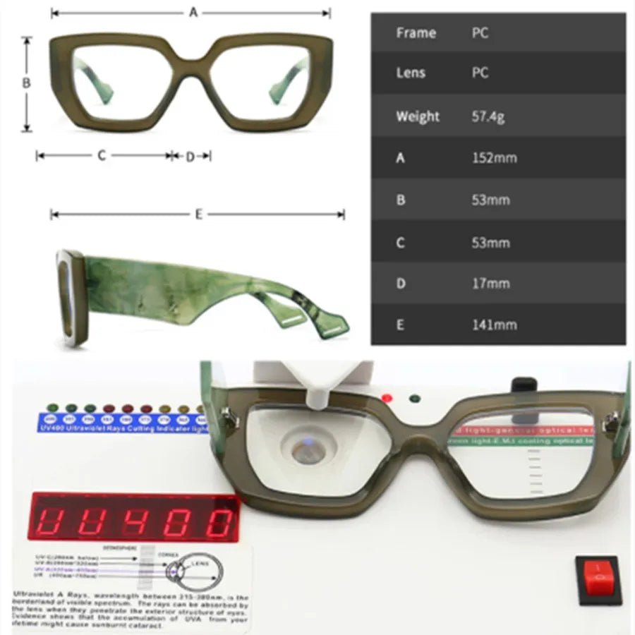 New Fashion Square Women Glasses Frame Luxury Clear Anti-Blu-Ray Spring Hinge Wide Legs Eyewear Men Optical Polygon Frame