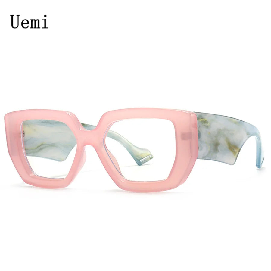 New Fashion Square Women Glasses Frame Luxury Clear Anti-Blu-Ray Spring Hinge Wide Legs Eyewear Men Optical Polygon Frame