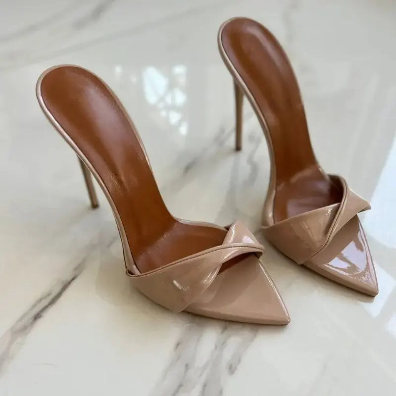 2026 New Pointed Pleated Fashion Sandals Candy Color Slim Heel Sexy Exposed Toe 12cm Exposed Toe Shallow Mouth Cool Mop