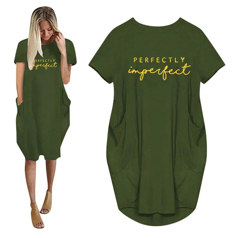 Women's Loose  Short Sleeved Summer Plus Size Dress Pocket T-shirt Style Mini Dresses Summer Casual Loose Dress Vestidos