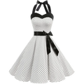 Women Polka Dot Print Summer Dress Sexy Retro White Halter Vintage Dress Robe Femme Pin Up Rockabilly Party Dress