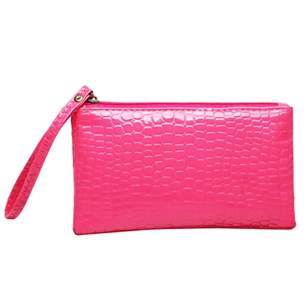 Fashion Women Handbag Faux Leather Wallet Purse Zipper Closure Portable Solid Color Phone Handle Bag Long Wallet