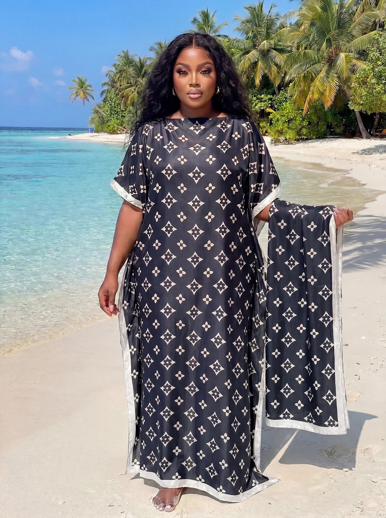 Muslim Dress Lady Party European Clothes American Clothing Abaya Dubai Maxi African Design Loose Print Robe Gowns