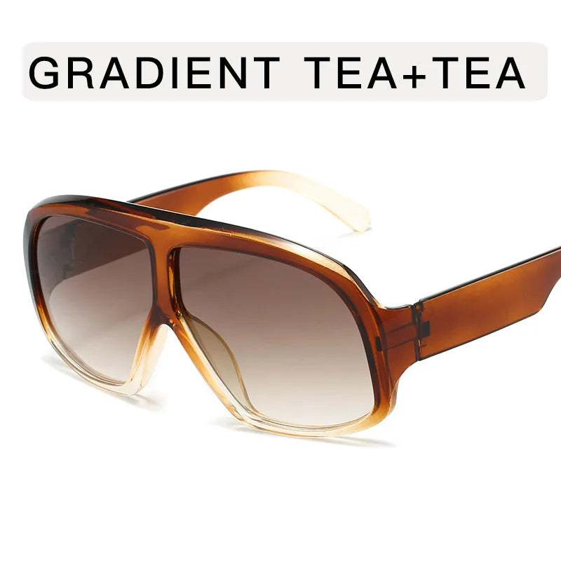 Retro Big Frame Women Square Sunglasses Brand Black Round Gradient Cool Men Sunglasses One Piece Designer Pilot Sun Glasses