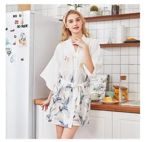 Fashion Women's Summer Mini Kimono Robe Lady Rayon Bath Gown Yukata Nightgown Sleepwear Sleepshirts Pijama Mujer Size M-XXL